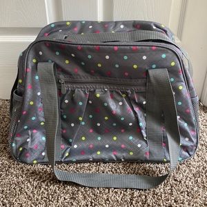 Thirty one gray polka dot overnight travel duffel bag weekend tote